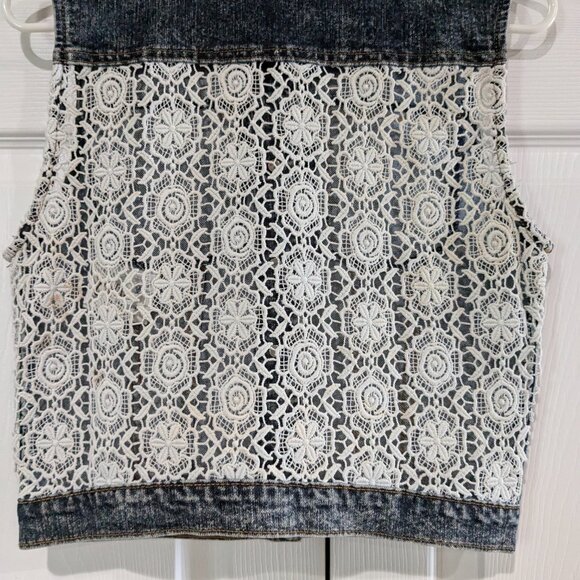 Chiqle Denim Architect Girls Dark Wash Denim Vest White Lace Back Large - Picture 9 of 14